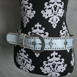FAUX LEATHER Powder Blue RHINESTONE Studded Belt  40'L
